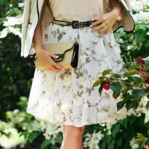 CHICWISH/3-D/Floral Embroidered/ Sheer Fabric Pleated A-Line Midi Skirt/Size:XL